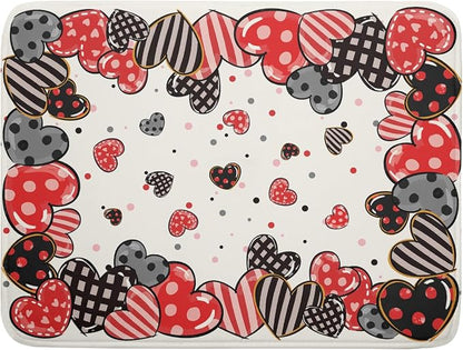 Red Heart Dish Drying Mat 18"x24" Love Dots Microfiber Dish Drainer Rack Mat by Giwawa