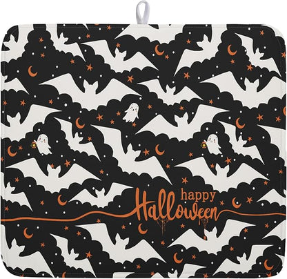 Halloween Black Bats Dish Drying Mat 16x18 Inch Happy Halloween Spooky Bat by Kawani