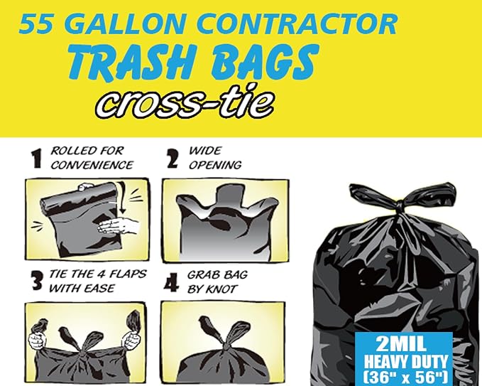 Contractor Heavy Duty Trash Bags 55 Gallon | 26 Count | 2 MIL | 36" X 56" | - Image 2