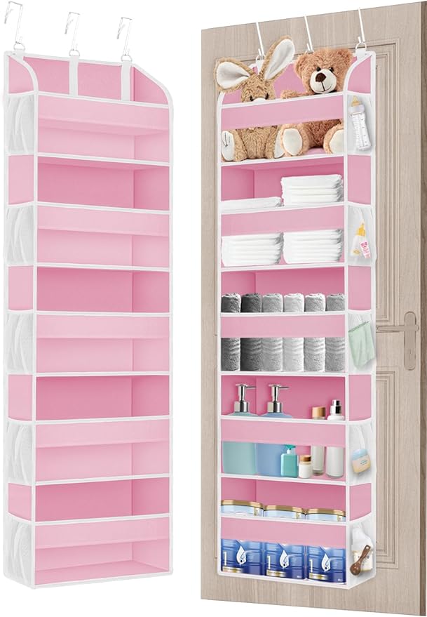 1 Pack Over The Door Storage Organizer with 5 Pockets 10 Mesh Pockets, 44 lbs Weight Capacity Door Hanging Organizers and Storage for Bedroom,Bathroom,Nursery,Kidroom,Babyroom