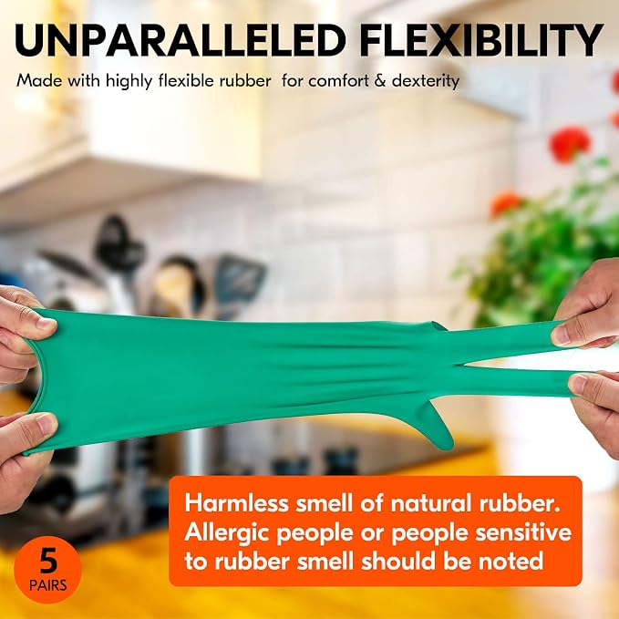 Vgo... 5-Pairs Reusable Household Gloves, Rubber Dishwashing gloves, Extra - Image 4