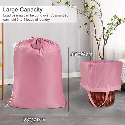 Polecasa Heavy Duty Large Laundry Bag with 130gsm Tear Resistant Fabric and Handles, Easy to Carry Durable Dirty Clothes Drawstring Bag, Perfect for College Dorm, Travel, 2 Pack 28”x36”, Pink