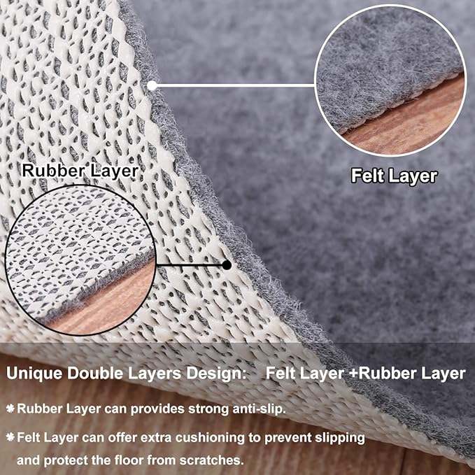 Non Slip Rug Pad Grippers - Round 4x4, 1/8" Thick, (Felt + Rubber) Double Layers Area Carpet Mat Tap, Provides Protection and Cushioning for Hardwood or Tile Floors