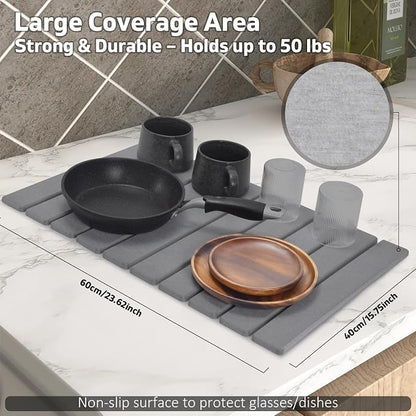 Stone Dish Drying Mat for Kitchen Counter – Collapsible 24"×16 Super Absorbent - Image 6