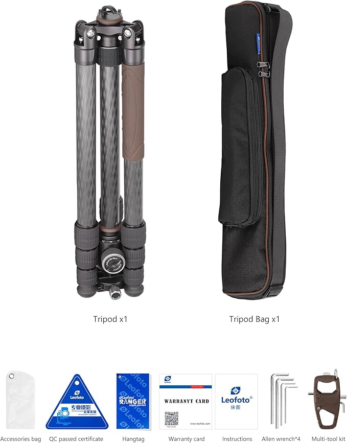 Carbon Fiber Lightweight Travel Tripod with Ball Head, Removable Center, Maxload 10kg, Weight 1.66kg, Folded 470mm (LX-284CT+XB-38)