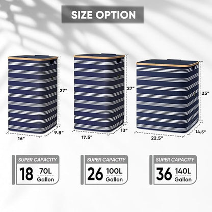 BALEINE Laundry Hamper with Lid, Tall Laundry Baskets with Bamboo Pull Handles - Image 2