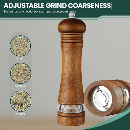 2-Piece Salt and Pepper Grinder Set, 8 Inch Wooden Salt and Pepper Mills - Image 4