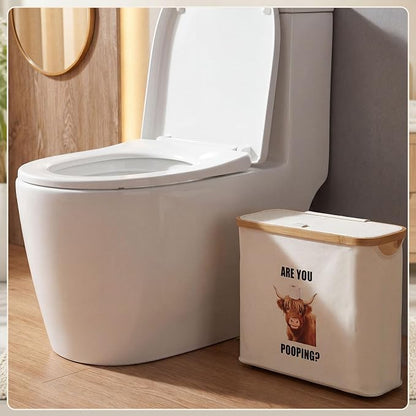 Toilet Paper Basket with Lid & Bamboo Handle, Highland Cow are You Pooping - Image 5