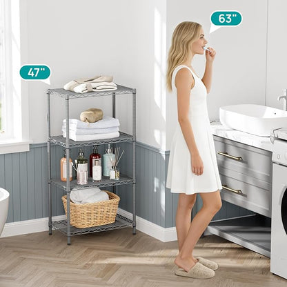 SINGAYE 4 Shelves Adjustable Storage Shelf Wire Shelving Rack Bathroom Standing - Image 8