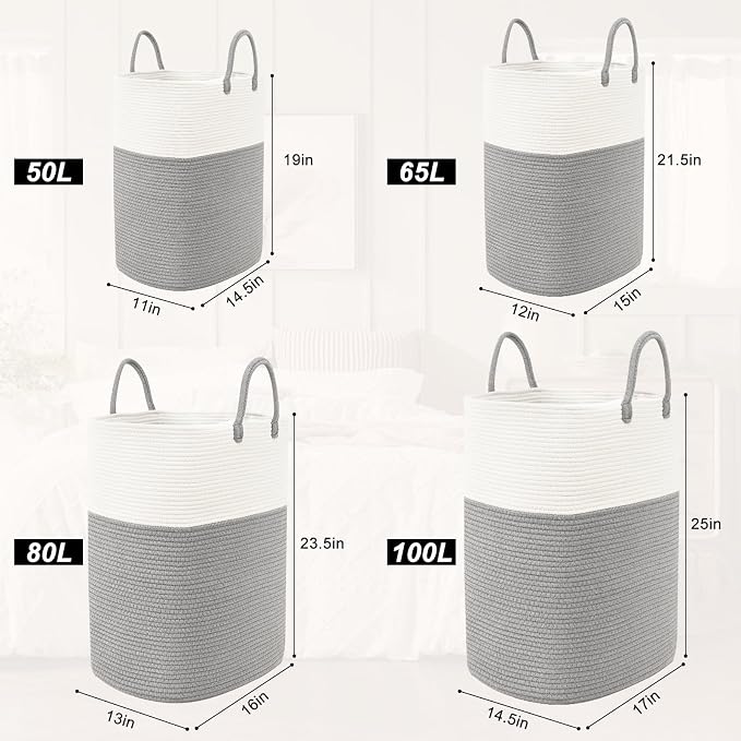 Woven Laundry Basket for Clothes, 50L Large Rectangle Laundry Hampers - Image 8