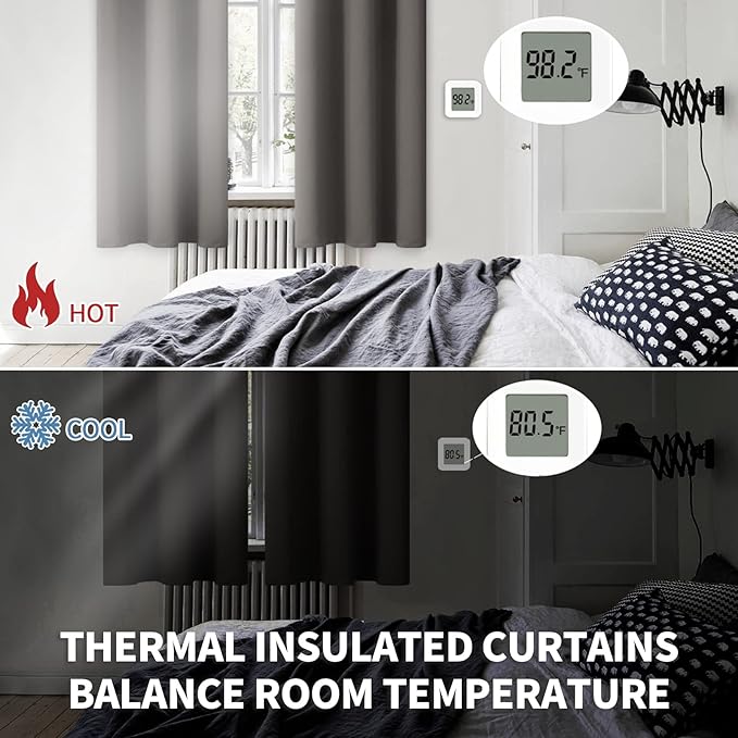 BGment Short Blackout Curtains 45 Inches Length for Bedroom - Rod Pocket Thermal Insulated Room Darkening Window Curtain for Kitchen Cafe, 42 x 45 Inch, 2 Panels, Grey