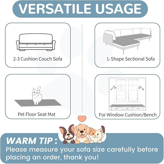 OTOB Dog Couch Covers for 3 Cushion Washable Non Slip Plush Pet Friendly Bed - Image 6