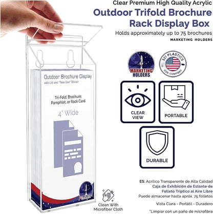 Outdoor Brochure Holder Holds 4" x 9" Advertising Trifolds Clear Acrylic Wall - Image 6