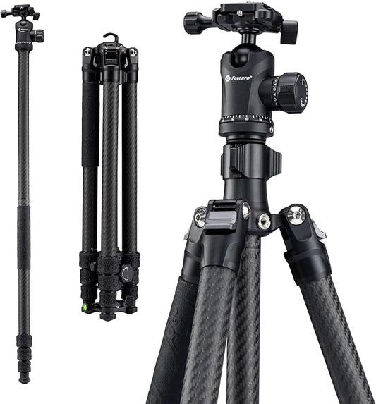 Fotopro Carbon Fiber Tripod 64 Inch 360 Degree Ball Head Quick Release Plate Camera Tripod Compatible with Canon Nikon Sony DSLR Camcorder, Black