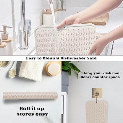 ZLR Silicone Dish Drying Mat for Kitchen Counter, Eco-Friendly Fast Dry Dish Mat - Image 4