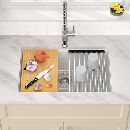 Dcolora 28 Inch White Undermount Kitchen Sink Workstation Single Bowl Modern Kitchen Sink Granite Composite,#DC-GU0003WS