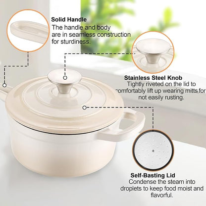 Enameled Cast Iron Sauce Pan, 1 Quart Enameled Saucepan - Image 4