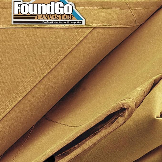 FoundGo 8x12ft Canvas Tarp 22 Mil Tarps 14 oz Canvas Tarpaulin Heavy Duty Cloth Water/UV Resistant Cover with Rustproof Grommets & Ropes for Cars,Roofs,Boats,Camps,Sunshades，Moisture Barrier -Tan