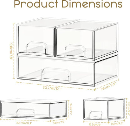 Criusia Stackable Storage Drawers, 3 Pack Clear Acrylic Makeup & Bathroom - Image 2