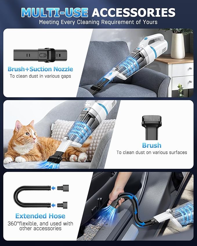 AHNR Handheld Vacuum Cordless, 16000PA Powerful Suction Hand Held Vacuum Dust - Image 3