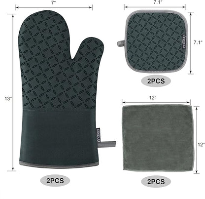 KEGOUU Oven Mitts and Pot Holders 6pcs Set, Kitchen Oven Glove High Heat - Image 2