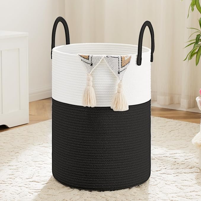Laundry Basket, Woven Cotton Rope Laundry Hamper, 100L by Artfeel