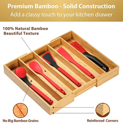 Umilife Expandable Kitchen Drawer Organizer, 2.5" High Bamboo Utensils - Image 3