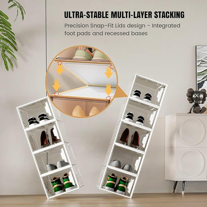 Shoe Storage Boxes Stackable, X-Large Plastic Clear Shoe Organizers - Image 3