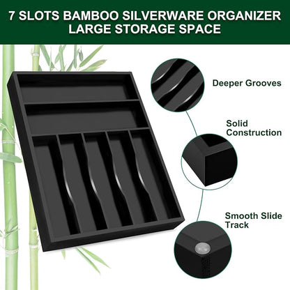 Bellsal Black Utensil Organizer 12.5 Inch Silverware Tray - Image 4