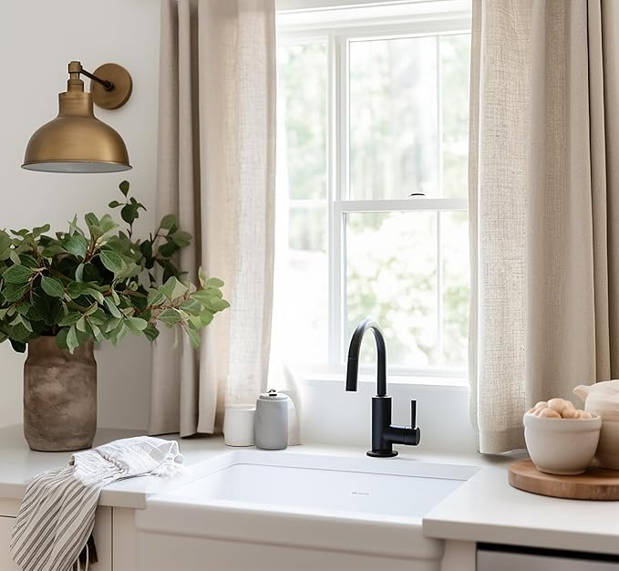 YoungsTex Short Natural Linen Curtains 54 Inch Length for Windows, Semi Sheer Drapes Light Filtering with Rod Pocket Back Tab for Kitchen Bathroom Bedroom, 42 X 54 Inch, 2 Panels