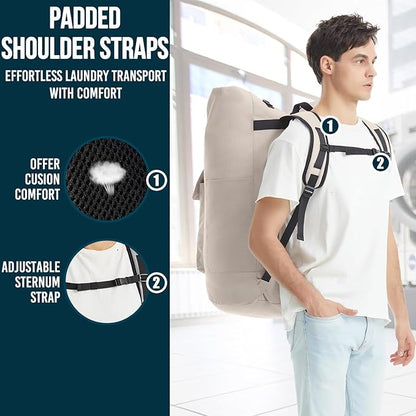 Laundry Bag Extra Large Heavy Duty, 115L Laundry Backpack, College Laundry Bag with Straps, Backpack Laundry Bags with 4 Pockets, Dorm Essential, Laundry Bags for Dorm Room, Apartment, Laundromat