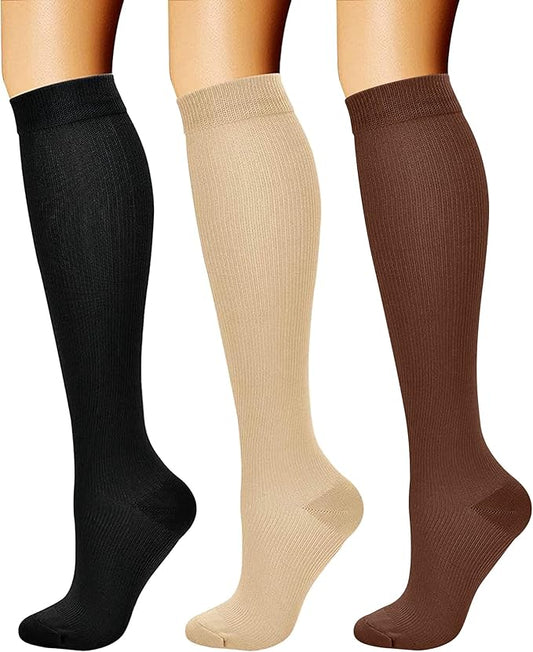 CHARMKING Compression Socks for Women & Men Circulation (3 Pairs) 15-20 mmHg is Best Support for Athletic Running Cycling