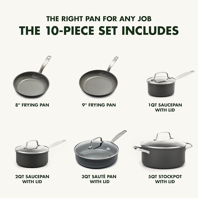 GreenPan Chatham Hard Anodized Healthy Ceramic Nonstick 10 Piece Cookware Pots - Image 4