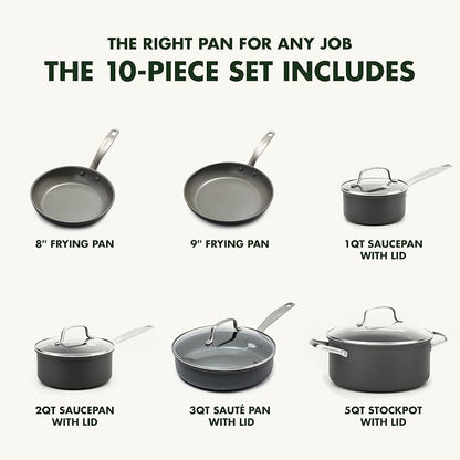 GreenPan Chatham Hard Anodized Healthy Ceramic Nonstick 10 Piece Cookware Pots - Image 4