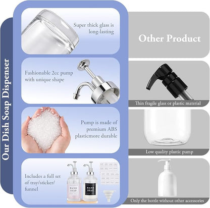 Glass Soap Dispenser with Pump, Countertop Soap and Lotion Dispenser Set of 2 - Image 7