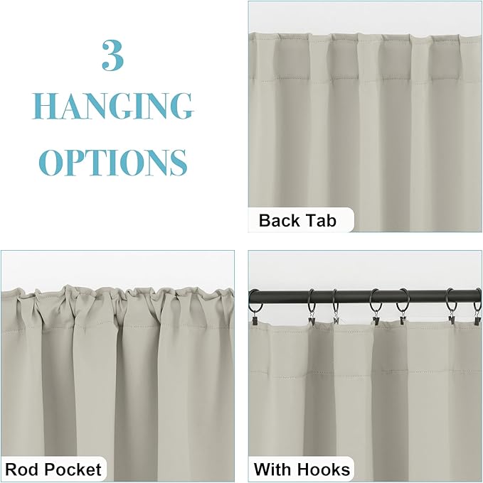 RYB HOME Blackout Curtains for Kitchen, Privacy Thermal Insulating Small Winow Curtain Shades for Classroom Bathroom Nursery Bedroom Cafe, W 34 x L 30, Natural, 2 Panels