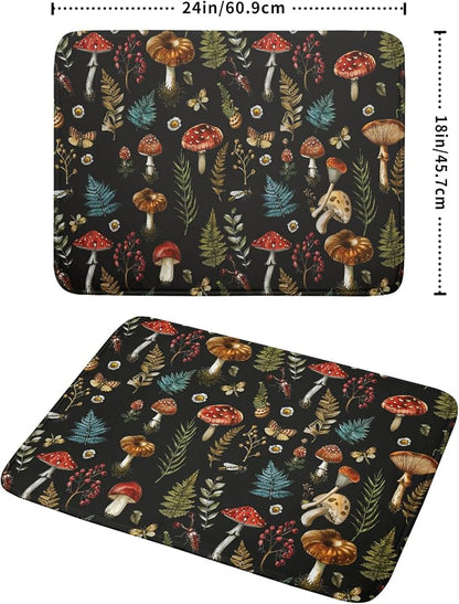 Natural Botanical Dish Drying Mat Mushroom Fern Leaves Berry Drainer Mat Black - Image 2