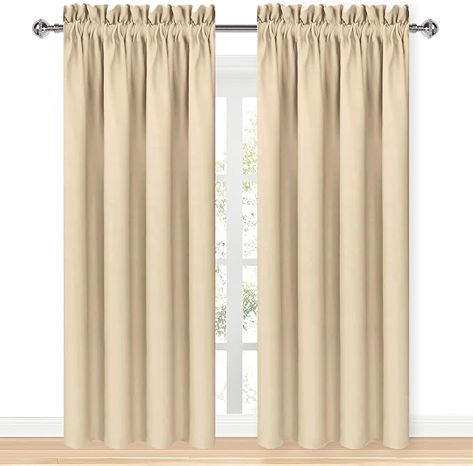 DWCN Blackout Curtains Room Darkening Thermal Insulated Bedroom Curtains Window Curtain Panels, 52 x 84 inches Long, Set of 2 Beige Rod Pocket Drapes