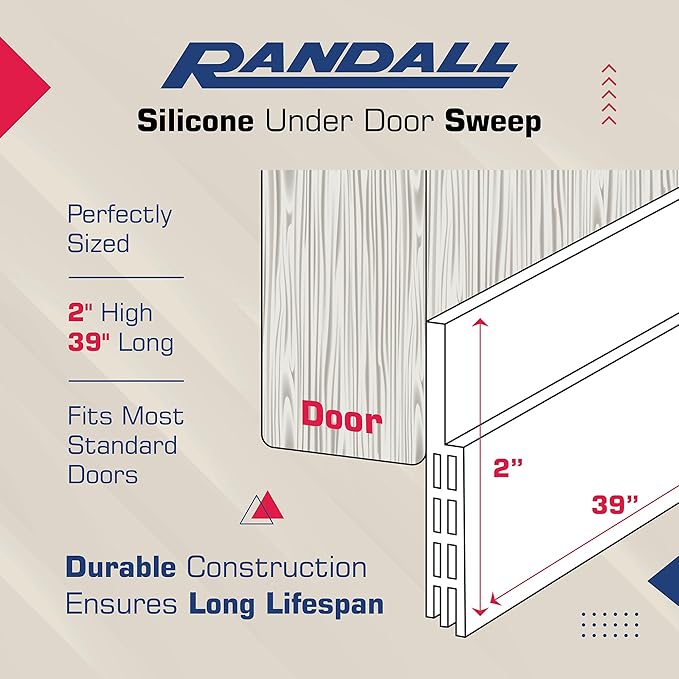 Adhesive Backed Door Draft Stopper – Silicone Under Door Sweep for Interior & Exterior Doors, Noise & Air Insulation, Self Stick Weather Stripping Door Seal, 2" W x 39" L (Brown) by Randall Mfg