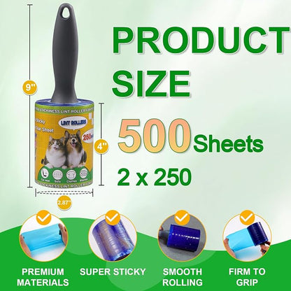 Lint Roller for Pet Hair 500 Sheets Extra Sticky Pet Hair Remover for Clothes - Image 2