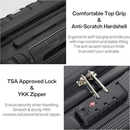 Hanke 14 Inch Underseat Carry On Luggage with Wheels Hard Shell Suitcases Carry On Bag Lightweight Small Mini Suitcase Tsa Luggage for Travel.（Jet Black）