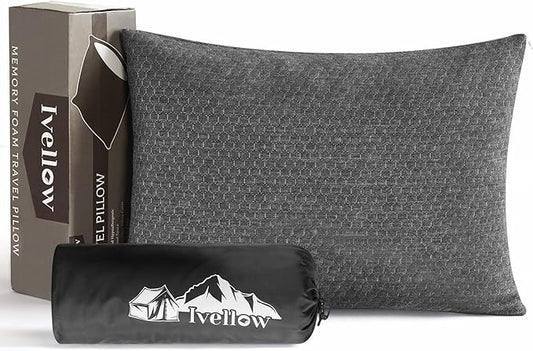 Ivellow Travel Pillow Compressible Camping Pillow for Sleeping Shredded Memory Foam Pillow Compact Firm Supportive for Adults Kids Outdoor Backpacking Hiking Essential Gear