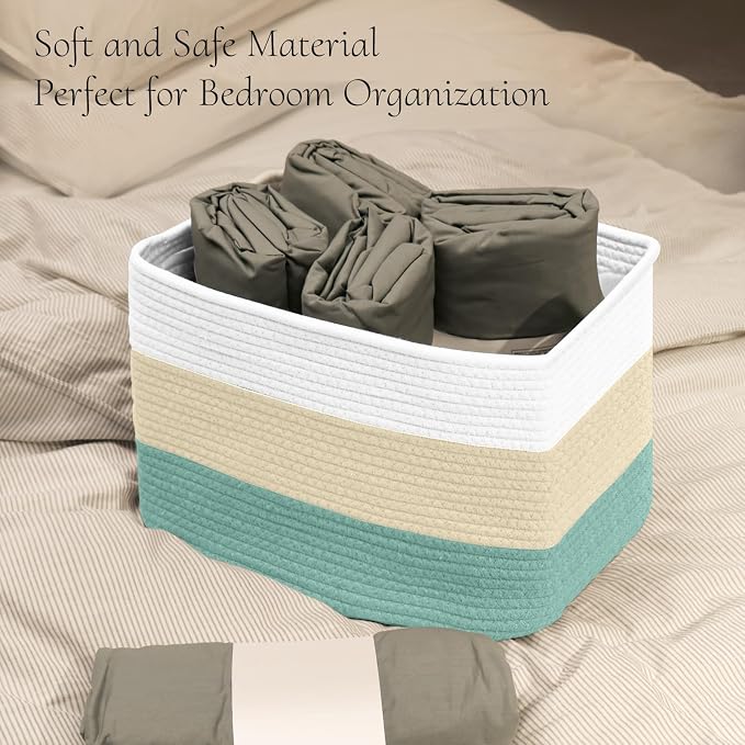 Hopegiver Woven Storage Baskets 15x11x10 Inch, 3 Pack Collapsible Cube Storage - Image 5