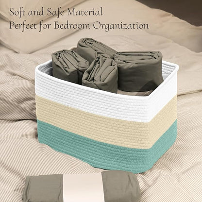 Hopegiver Woven Storage Baskets 15x11x10 Inch, 3 Pack Collapsible Cube Storage - Image 5