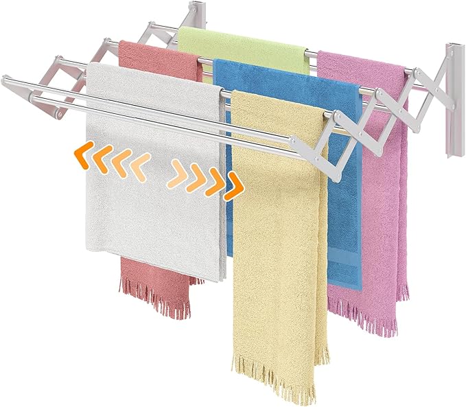 X-cosrack Wall Mounted Clothes Drying Rack, Wide Large Rustproof Retractable Laundry Drying Rack, 8 Bar Space-Saving Aluminium Alloys Clothing Hanger Drying Racks forLaundry