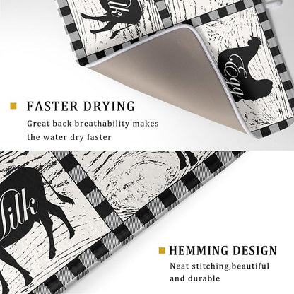 Farmhouse Animal Dish Drying Mat Buffalo Plaid Drainer Rack Mats Fast Dry - Image 3