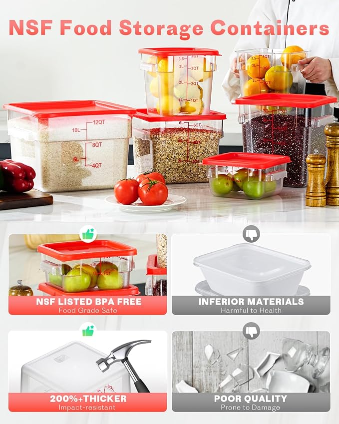 8QT NSF Food Storage Containers: 8 PCS Commercial Clear Square Food Storage - Image 2
