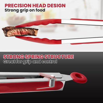 3 Pack Silicone Tongs for Cooking, Maywe Tanso 9 Inch Cooking Kitchen Tongs - Image 3
