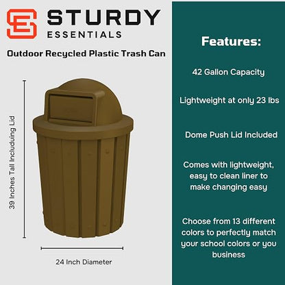 42 Gallon Slated Circle 100% Recycled Plastic Heavy Duty Outdoor Trash Can - Image 2