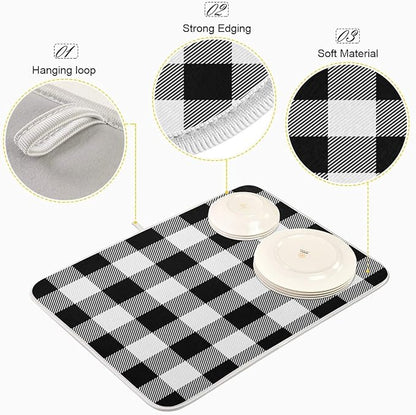 White and Black Buffalo Plaid Dish Drying Mat 18x24 - Image 4
